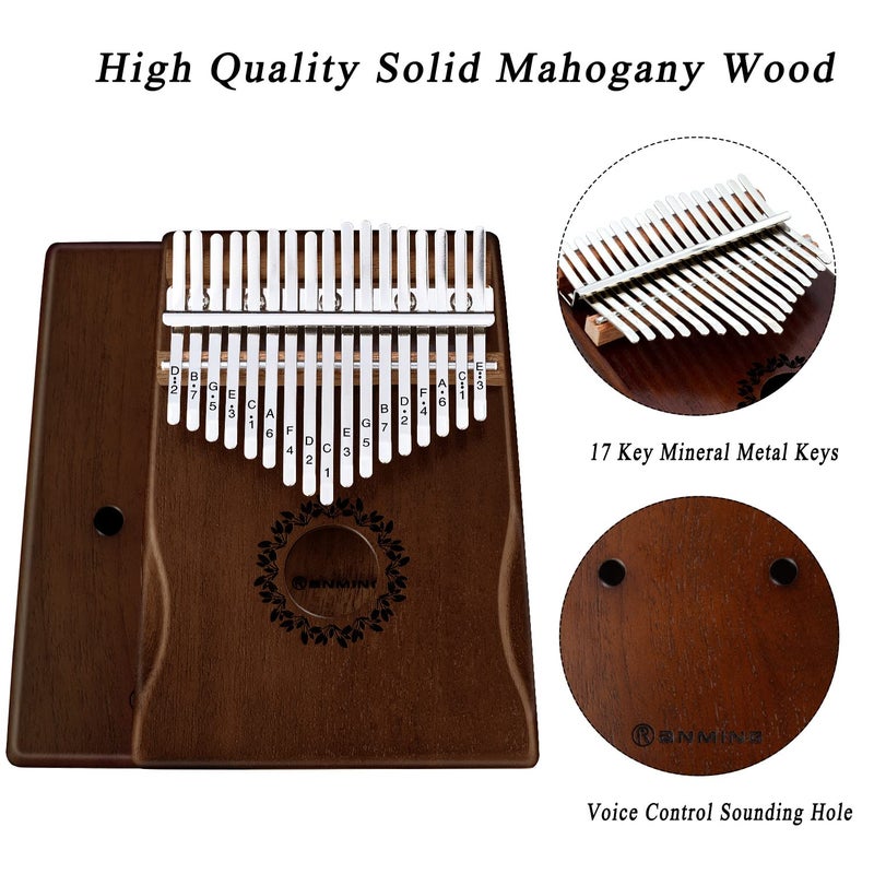 RANMING Kalimba Thumb Piano 17 Keys RANMING Mbira Finger Piano Kalimba Gifts for Adults With Portable Handbag and Tune Hammer Thumb Pianos Finger Harp (Mahogany-Hand Rest-Brown) - Image 2